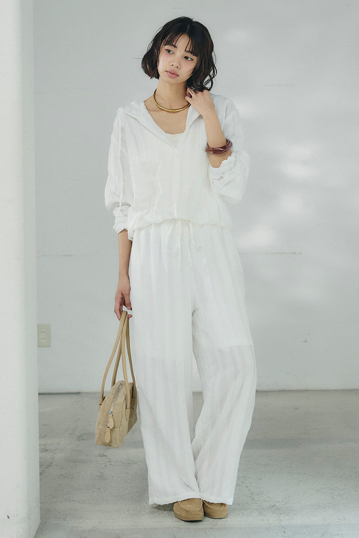 [SET]ストライプジャガードフードシャツ+ストライプジャガードロングイージーパンツ(2set)