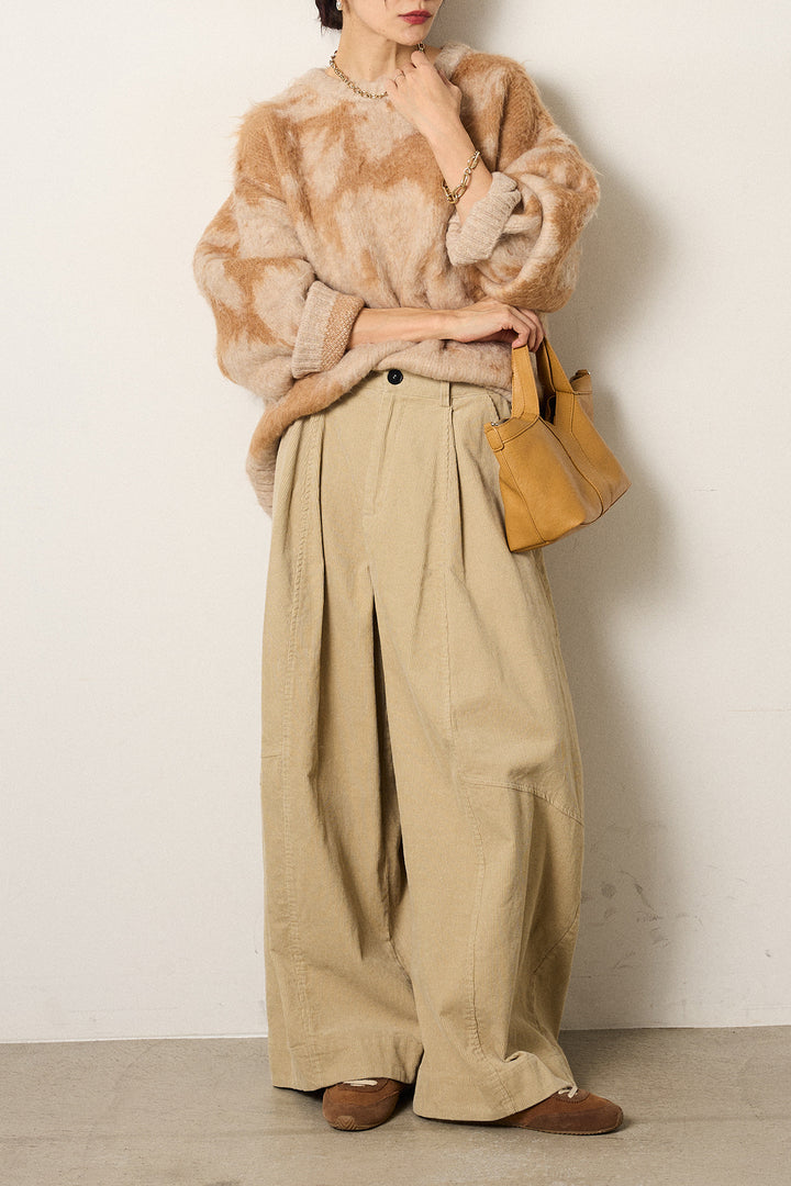 【着回しセット】[SET]モヘアタッチマーブルニット+タック入りコーデュロイワイドパンツ+ロープベルト付きスウェード調スカート(3set)