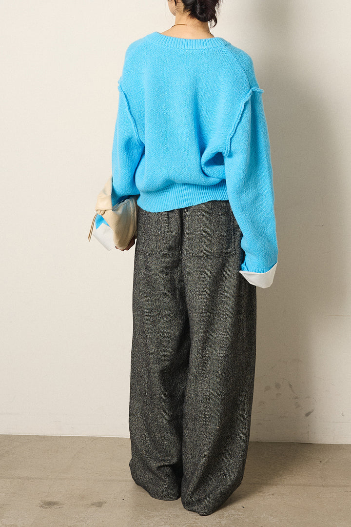 [SET]シャツドッキングニットカーディガン+タックツイードワイドパンツ(2set)