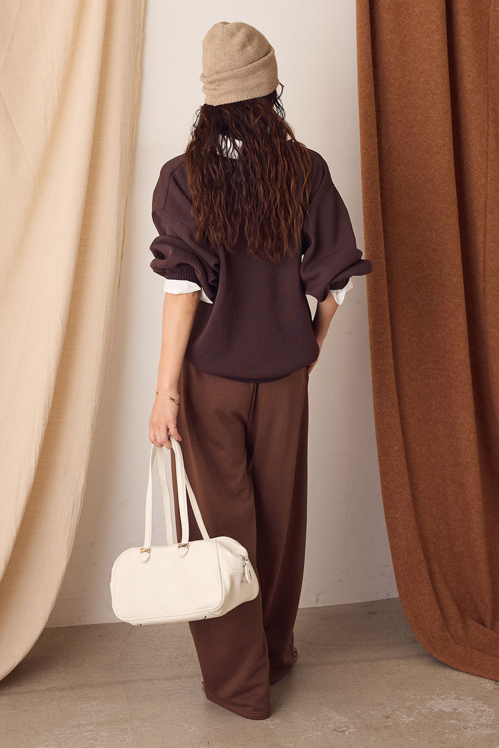 【即納】襟付きポロトップス/ブラウン