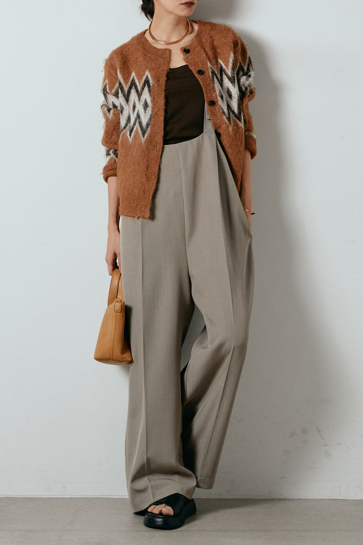 [SET]起毛ノルディック柄ニットカーディガン+ワイドツイルサロペット(2set)