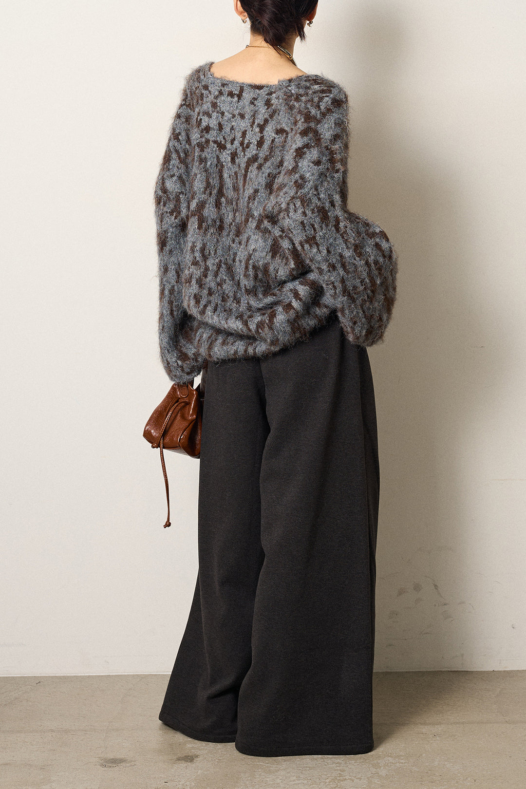 [SET]フラッフィーレオパードシャギーニット+サイドベルトパンツ(2set)