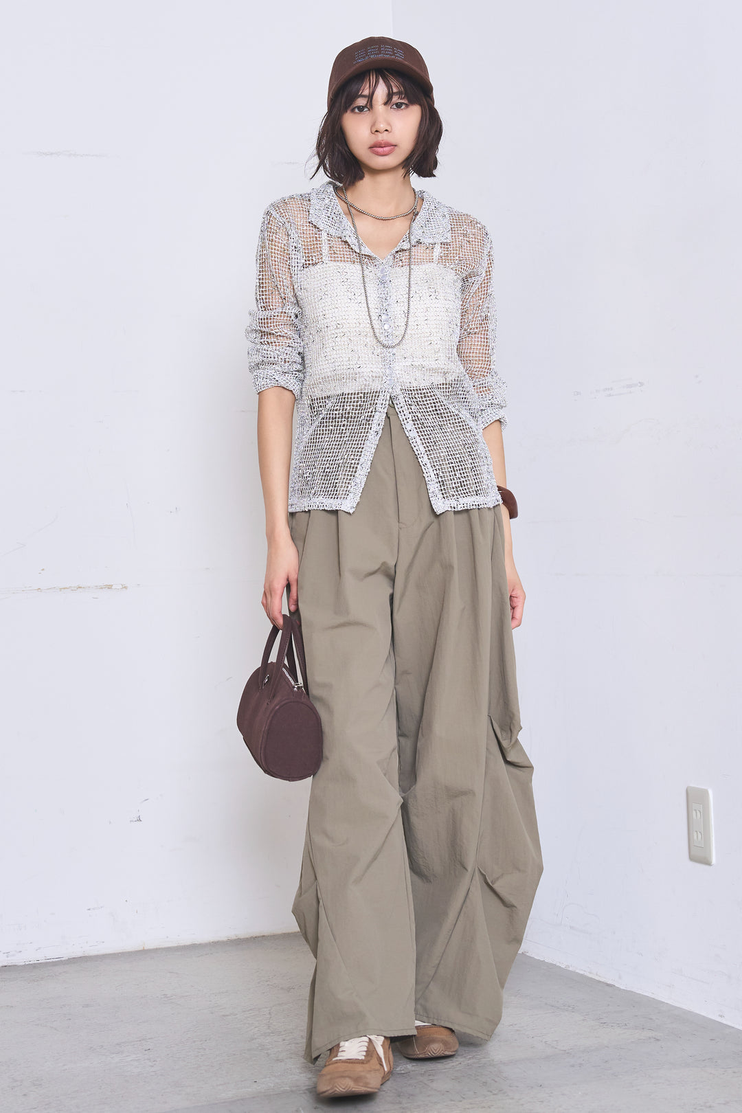 [SET]ネップメッシュポロ襟カーディガン+ドライタフタタックバレルパンツ(2set)