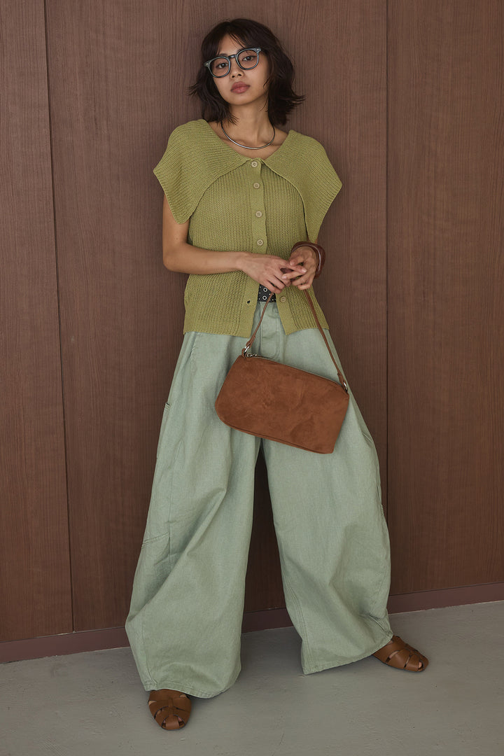 [SET]ビッグカラーボタンニットトップス+ベルト付きカラーデニムパンツ(2set)