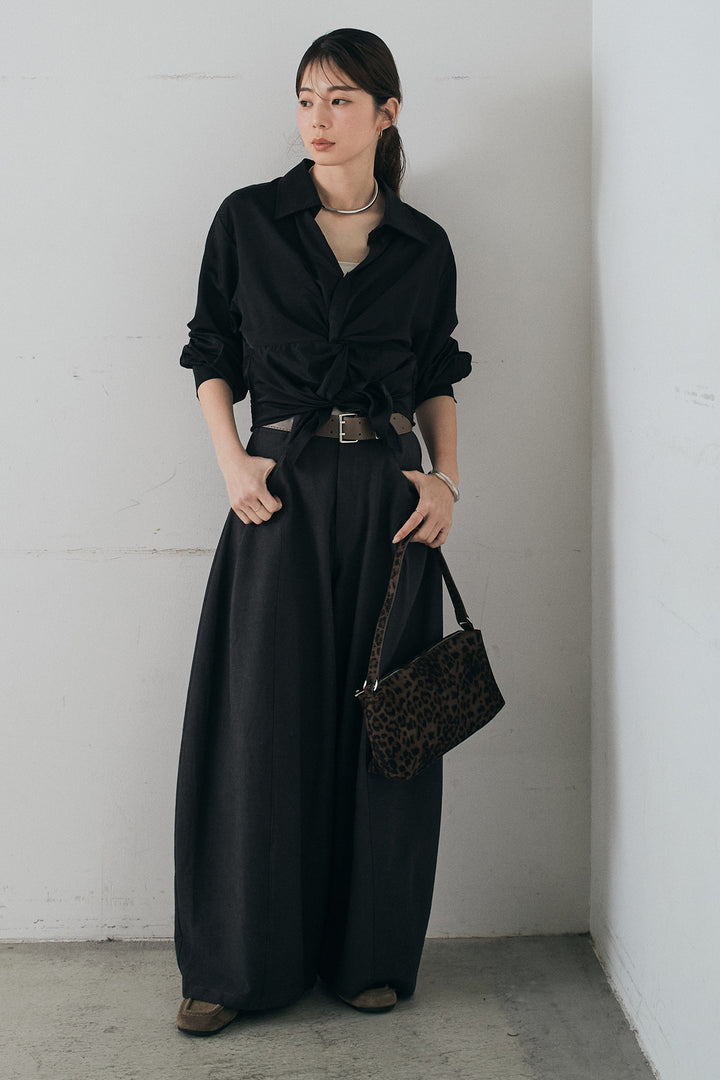 [SET]裾巻きツイストデザインシャツ+ベルト付きサイドタックワイドパンツ(2set)