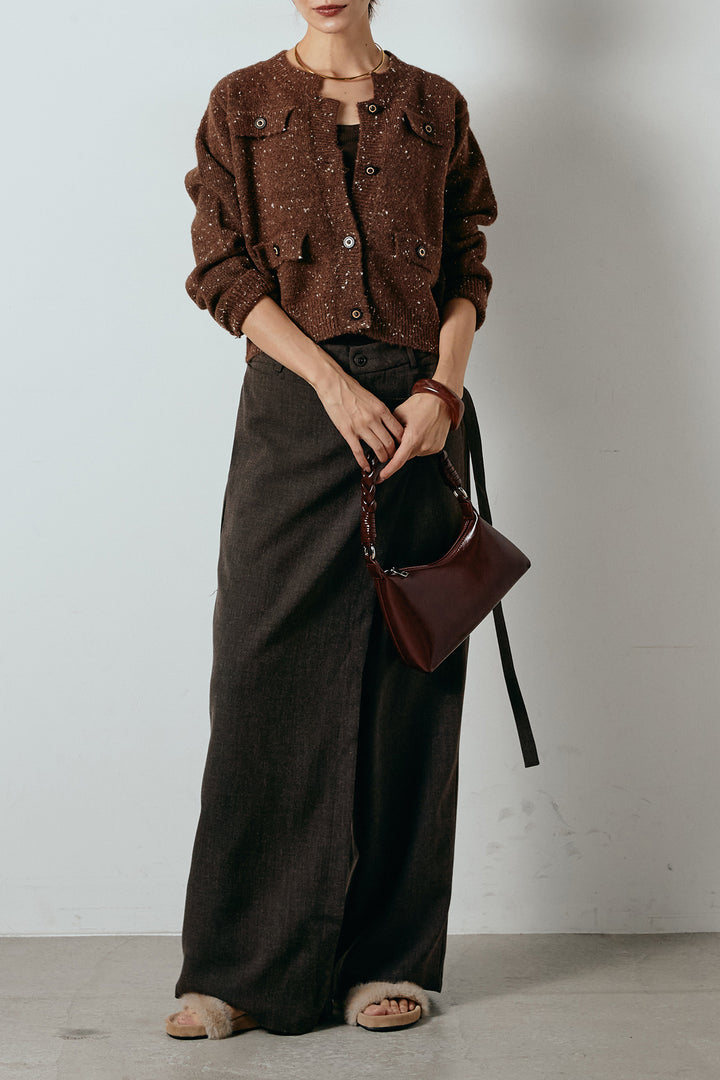 [SET]ネップニットカーディガン+ラップ巻きワイドスラックス(2set)