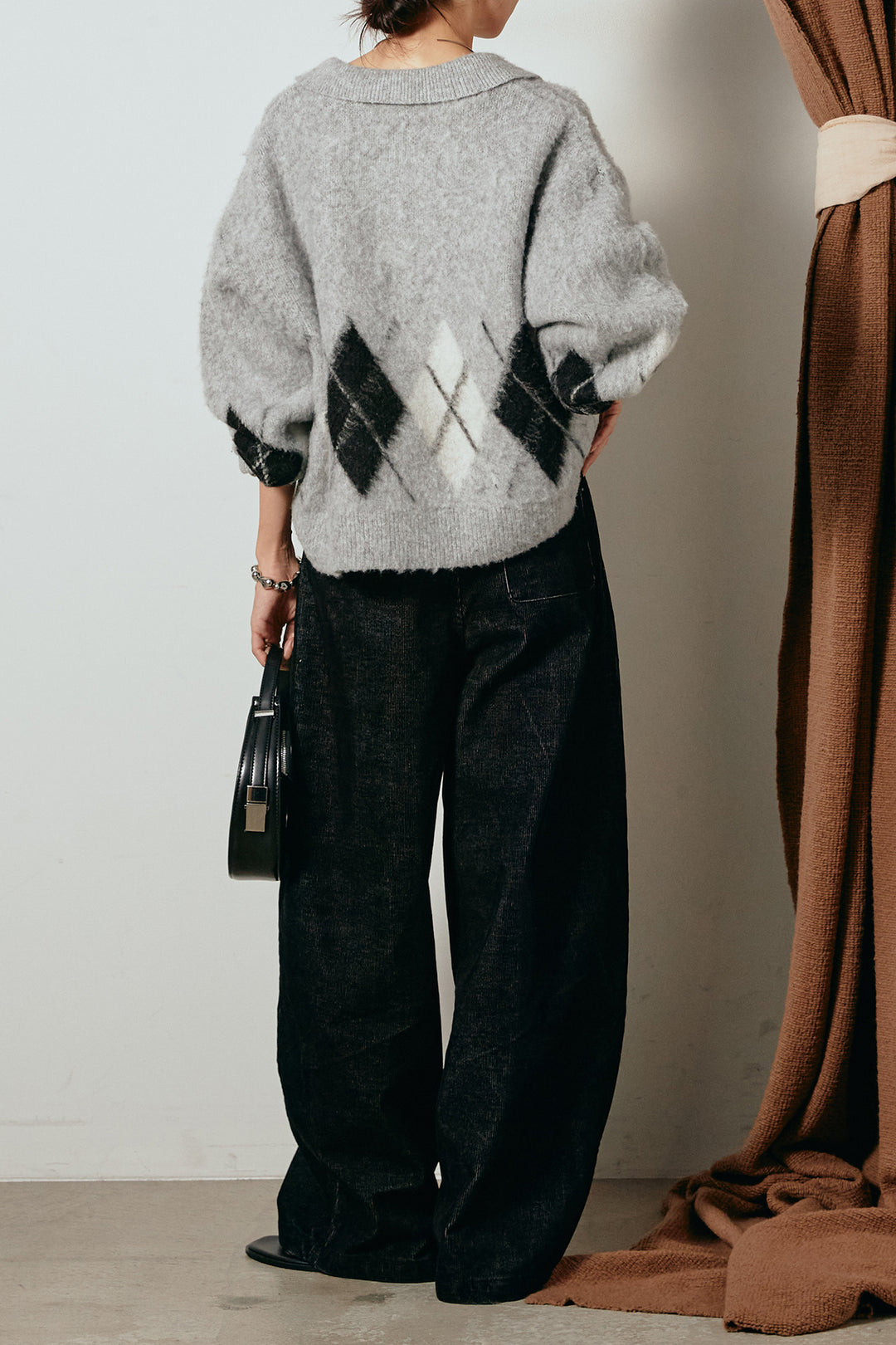 [SET]アーガイル柄ポロニットトップス+フロントタック入りコーデュロイパンツ(2set)