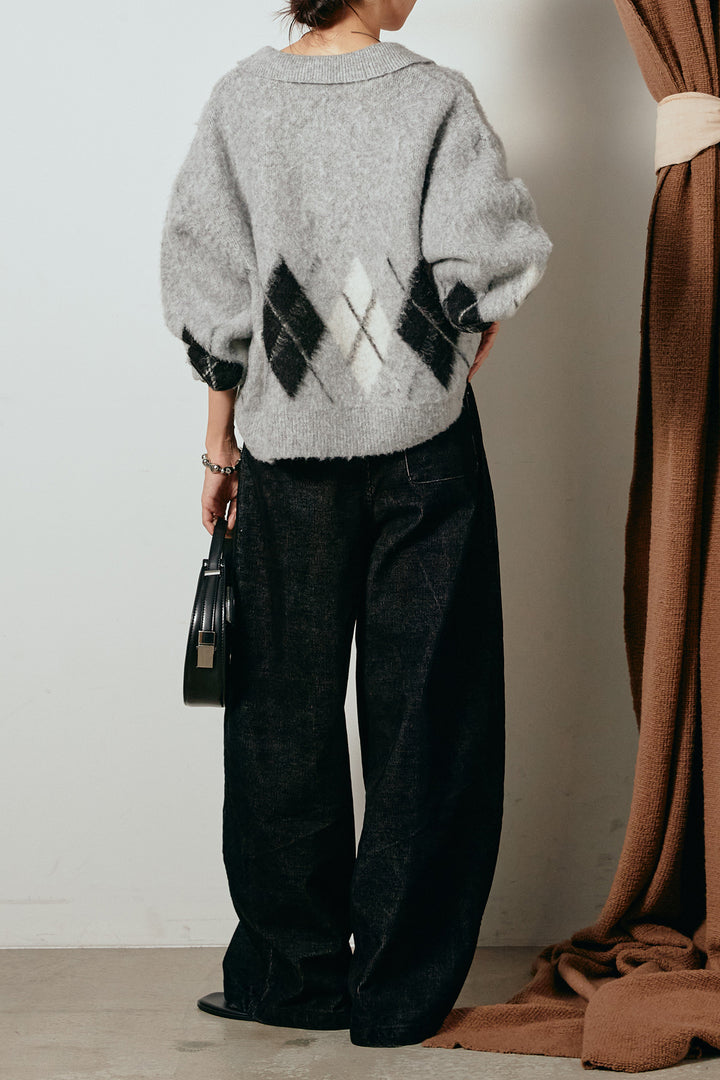 [SET]アーガイル柄ポロニットトップス+フロントタック入りコーデュロイパンツ(2set)