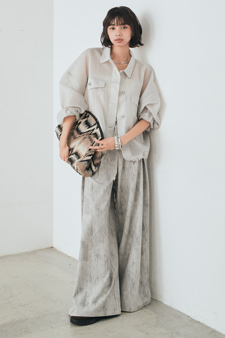 [SET]シアーダンボールサイドドロストジャケット+紐ベルト付きかすれ柄ワイドスラックス(2set)