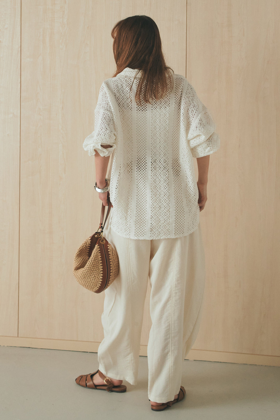 [SET]長袖襟付きレースシャツ+ポケットタックフォルムパンツ(2set)