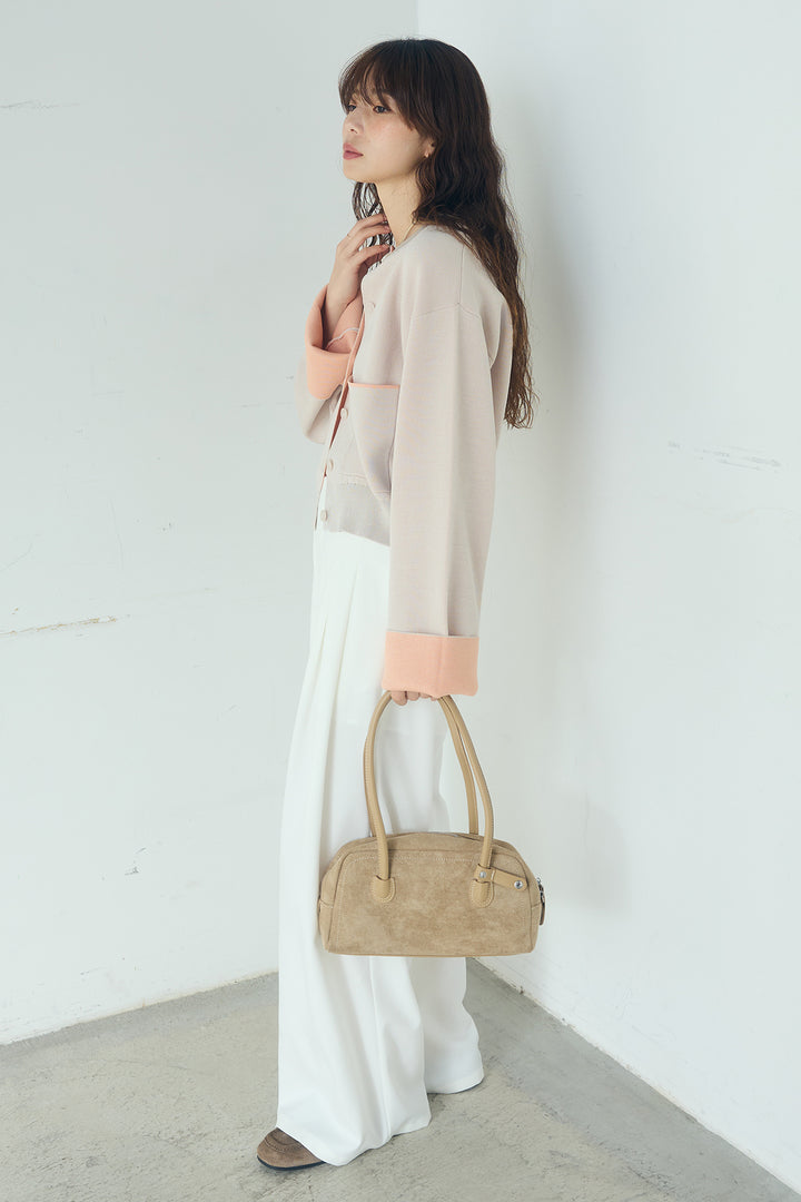 [SET]レーヨンポリダブルフェイスカーディガン+サイドベルトタック入りスラックス(2set)