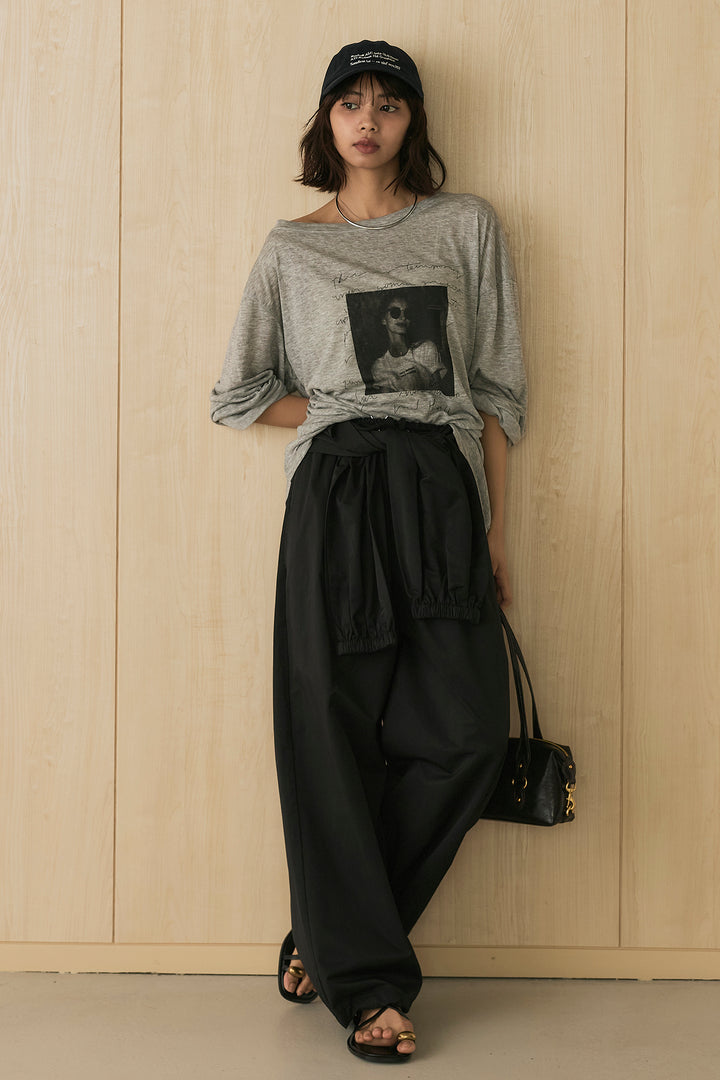 [SET]ヴィンテージグラフィックロンT+合繊ツイルスタンドウエスト巻きジョガーパンツ(2set)