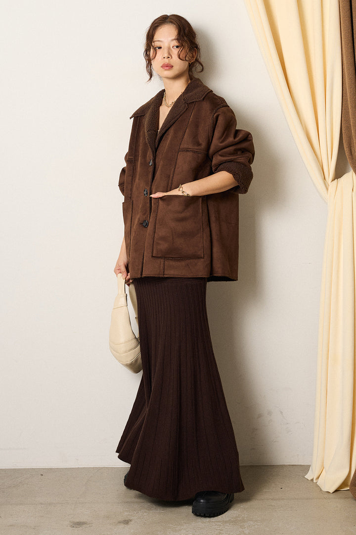 [SET]エコムートンカバーオール+編み地切り替えフレアニットスカート(2set)