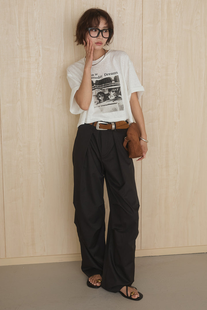 [SET]グラフィックサムデイワイドクロップドT+ニーサイドタックウエストドロストパンツ(2set)