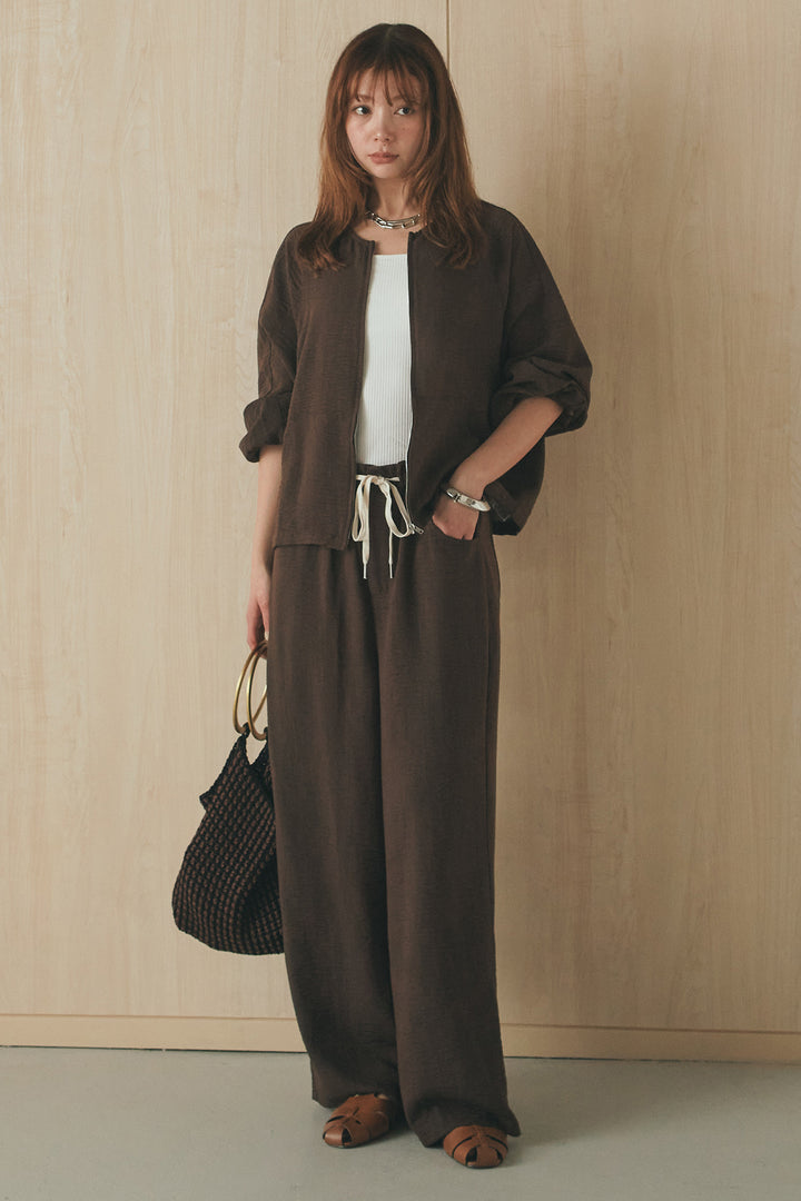 [SET]麻混ノーカラーブルゾン+麻混ウエストドロストパンツ(2set)