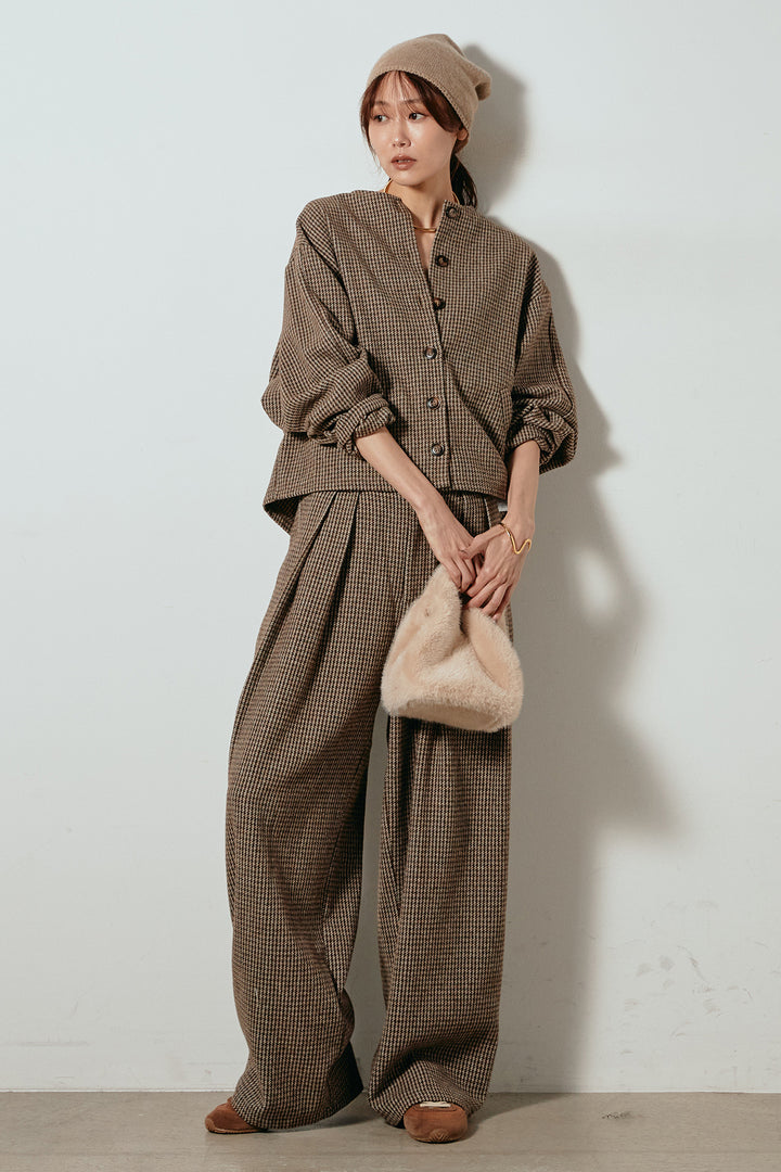 [SET]ノーカラーガンクラブチェックジャケット+ガンクラブチェックタックパンツ(2set)