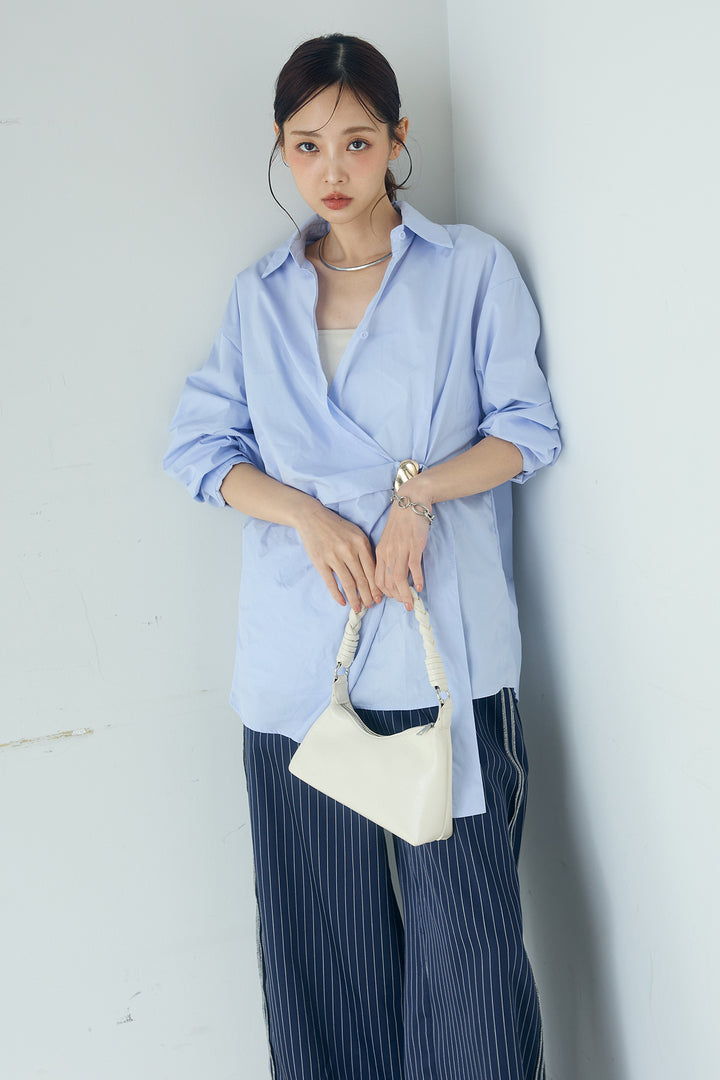 [SET]サイド留め具デザインシャツ+ストライプ柄トラックイージーパンツ(2set)