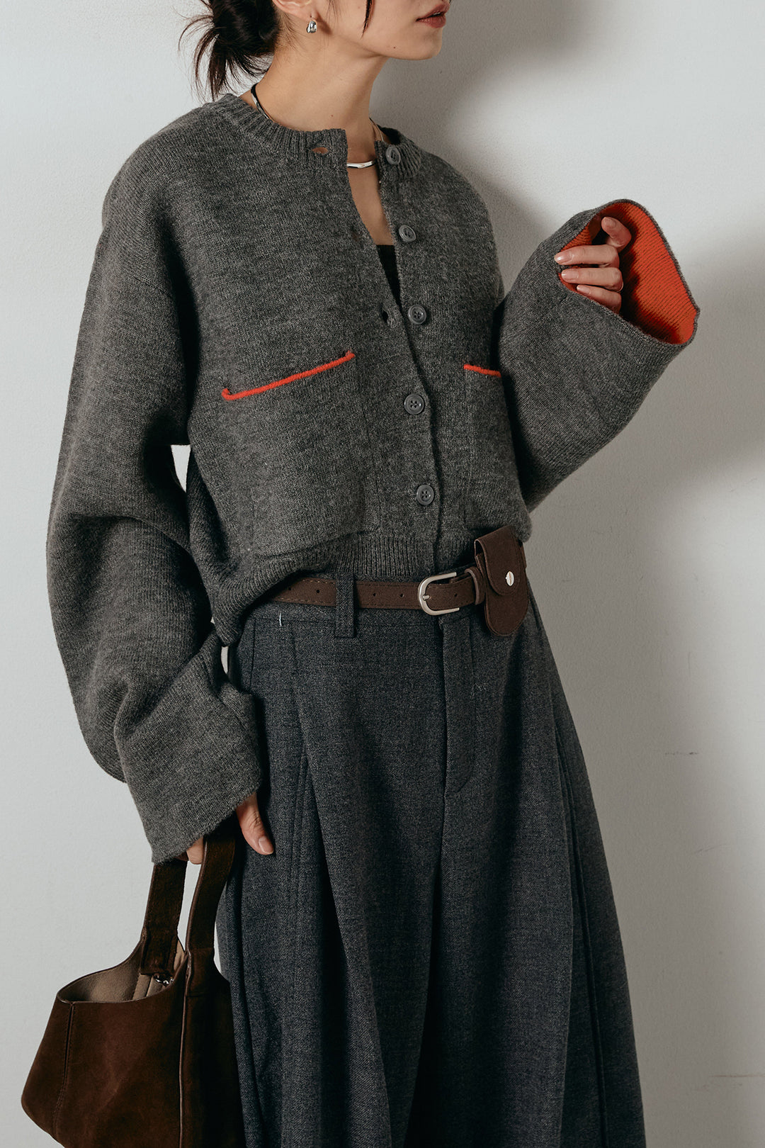 アルパカタッチダブルフェイスカーディガン/チャコール