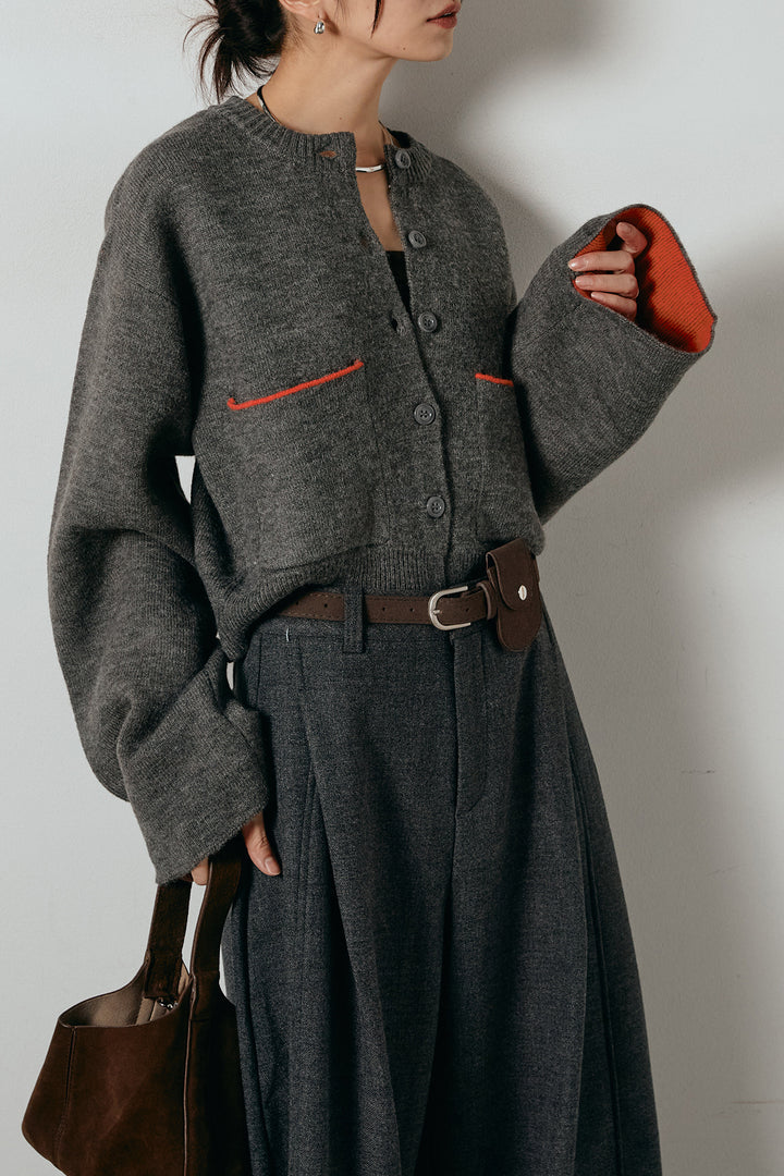 アルパカタッチダブルフェイスカーディガン/チャコール