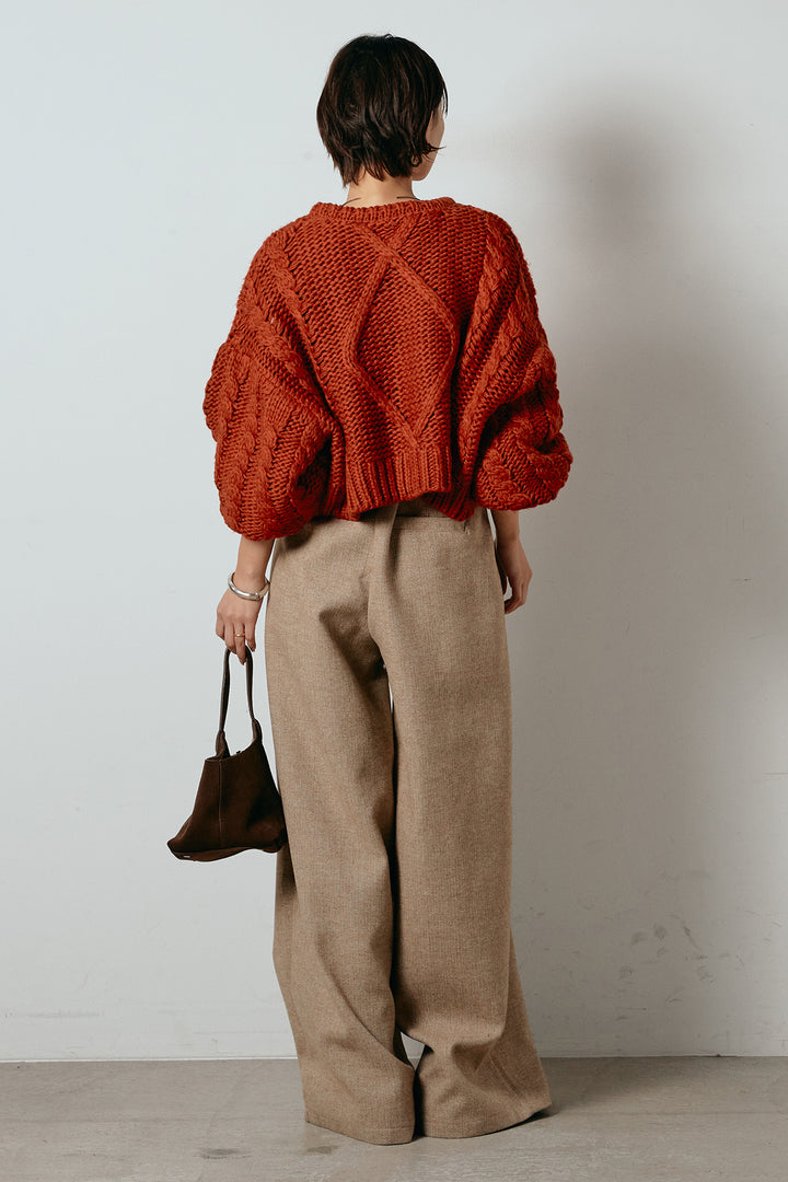 [SET]ロービングケーブルショート丈プルオーバー+サイドボタンツイードタックパンツ(2set)