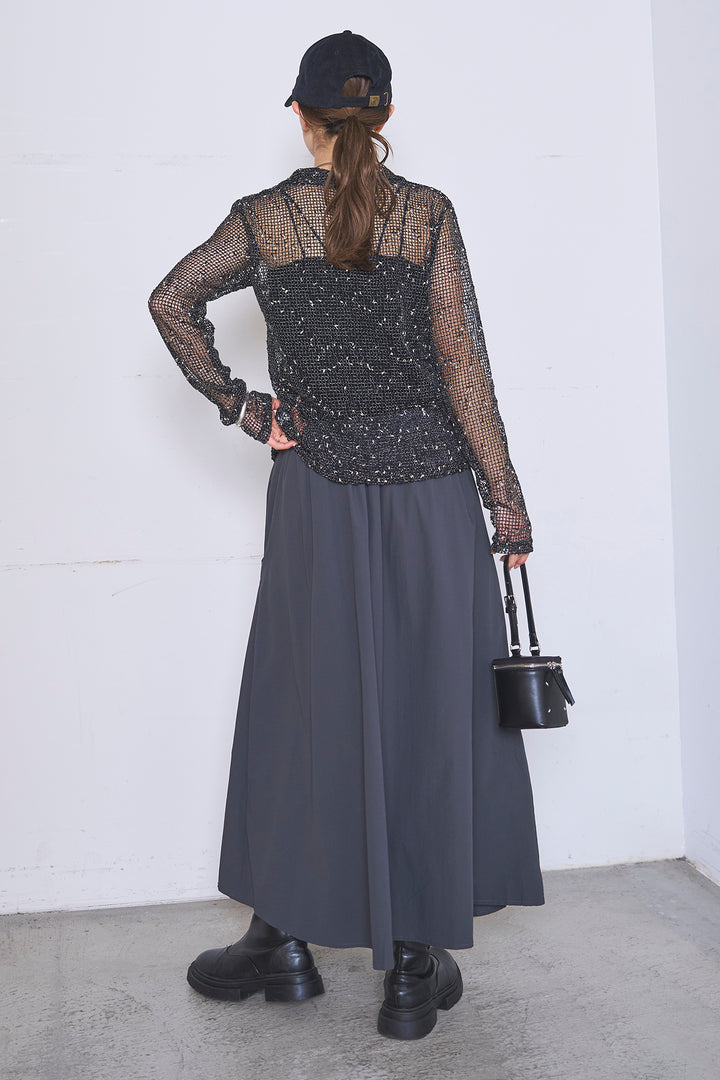 [SET]ネップメッシュポロ襟カーディガン+ラップレイヤードアシンメトリーデザインスカート(2set)