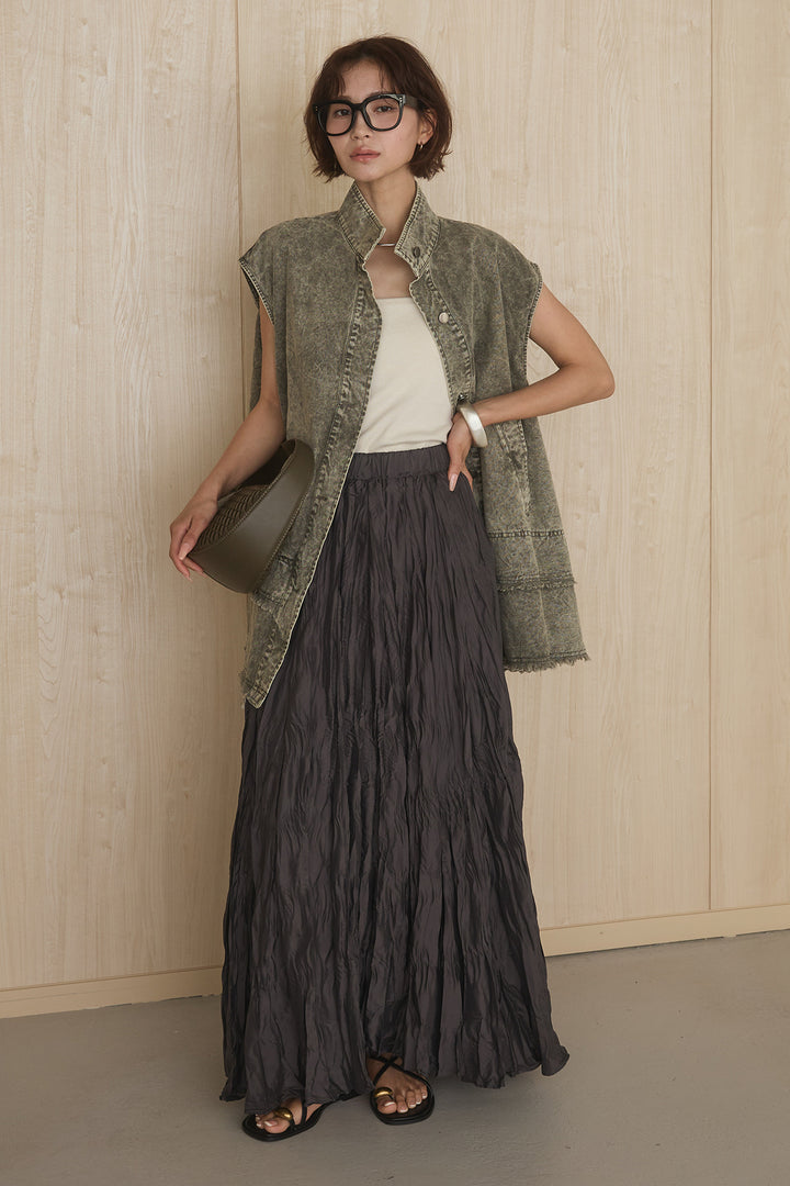 [SET]ケミカルデニムヘムカットオフジレ+イレギュラープリーツイージースカート(2set)