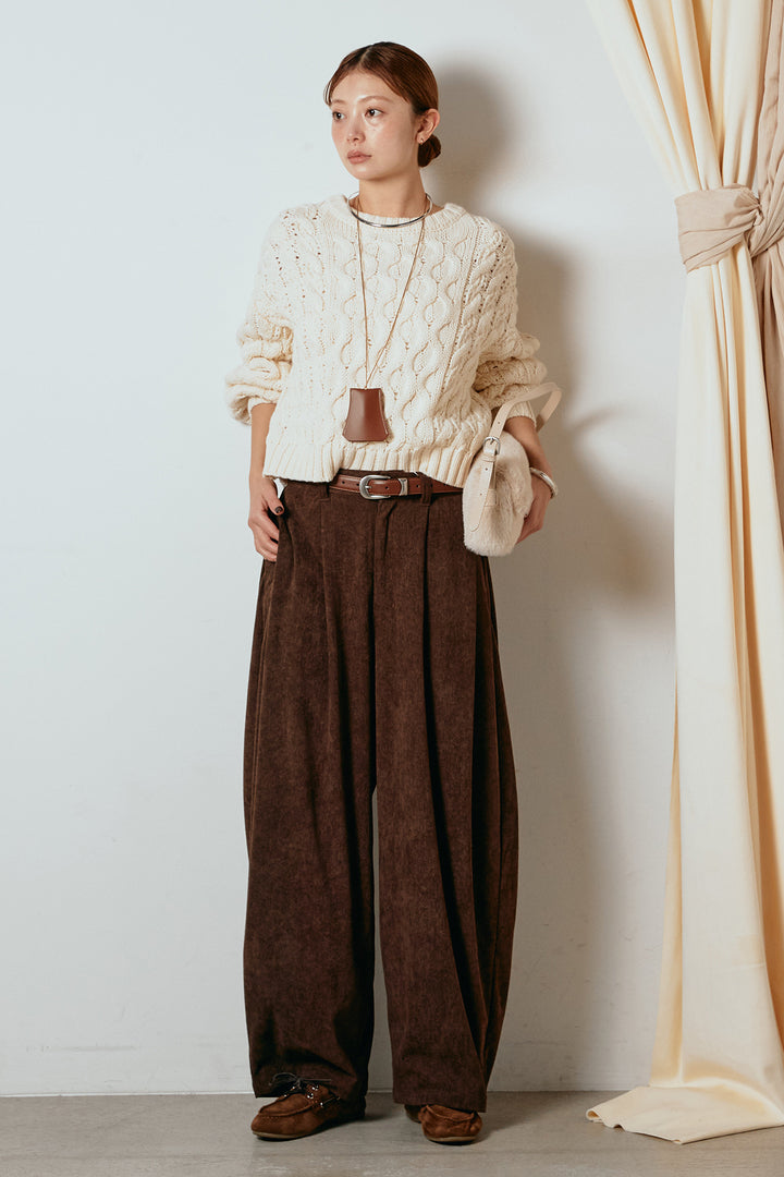 [SET]バルキーケーブルプルオーバー+コーデュロイサイドタックコクーンパンツ(2set)