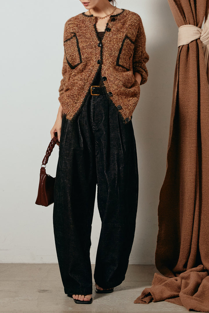 [SET]ミックスニットポケットカーディガン+フロントタック入りコーデュロイパンツ(2set)