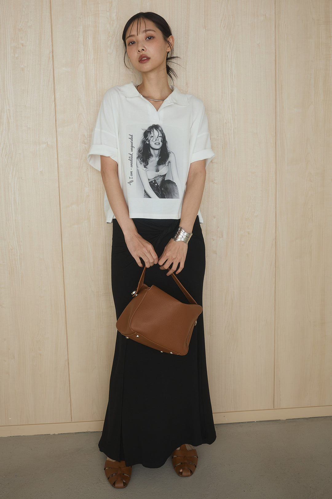 [SET]グラフィックポロTシャツ+フロントツイストデザインタイトスカート(2set)