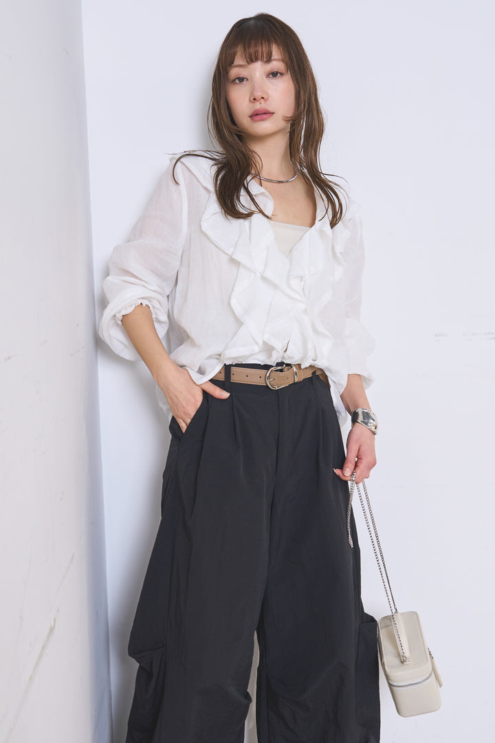 [SET]フリルボタンブラウス+ドライタフタタックバレルパンツ(2set)