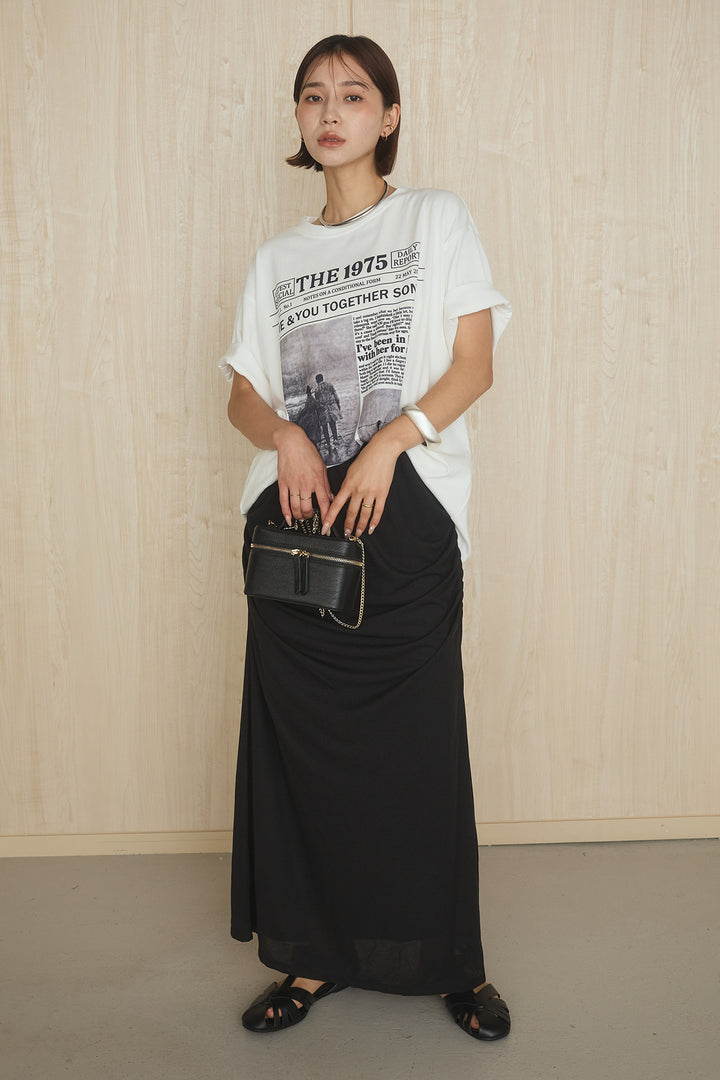 [SET]1975グラフィックTシャツ+ギャザードレープニュアンススカート(2set)