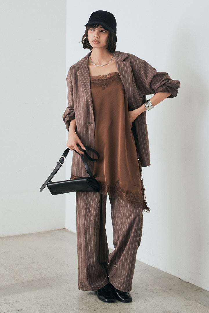[SET]リネンライクストライプテーラードジャケット+リネンライクストライプタックイージーパンツ(2set)