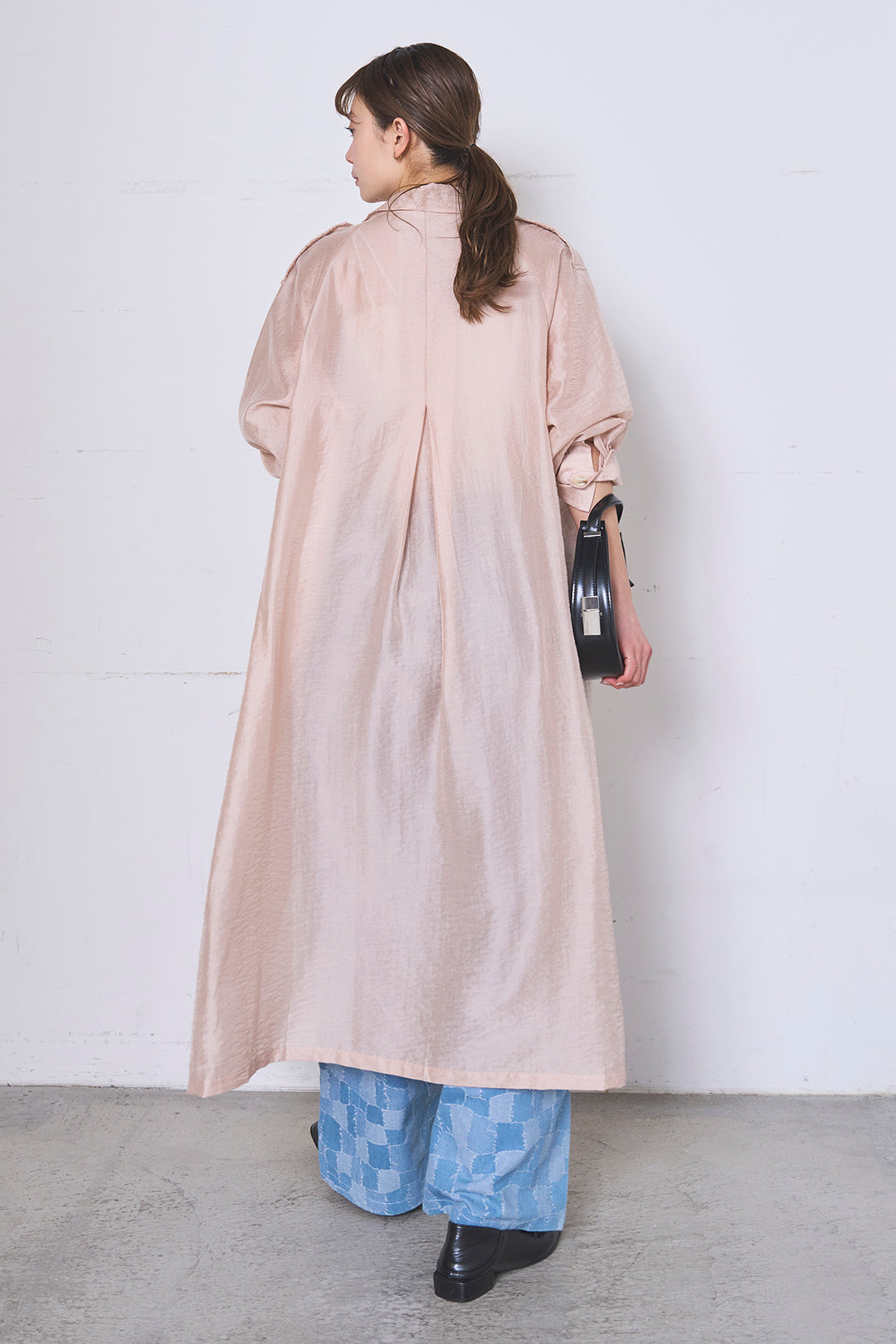 [SET]ロングシアーアウター+パッチワーク風デニムワイドパンツ(2set)