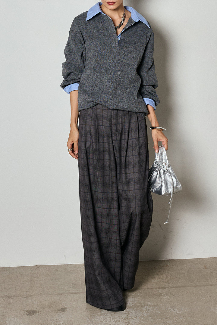 【即納】タック入りタータンチェックワイドパンツ