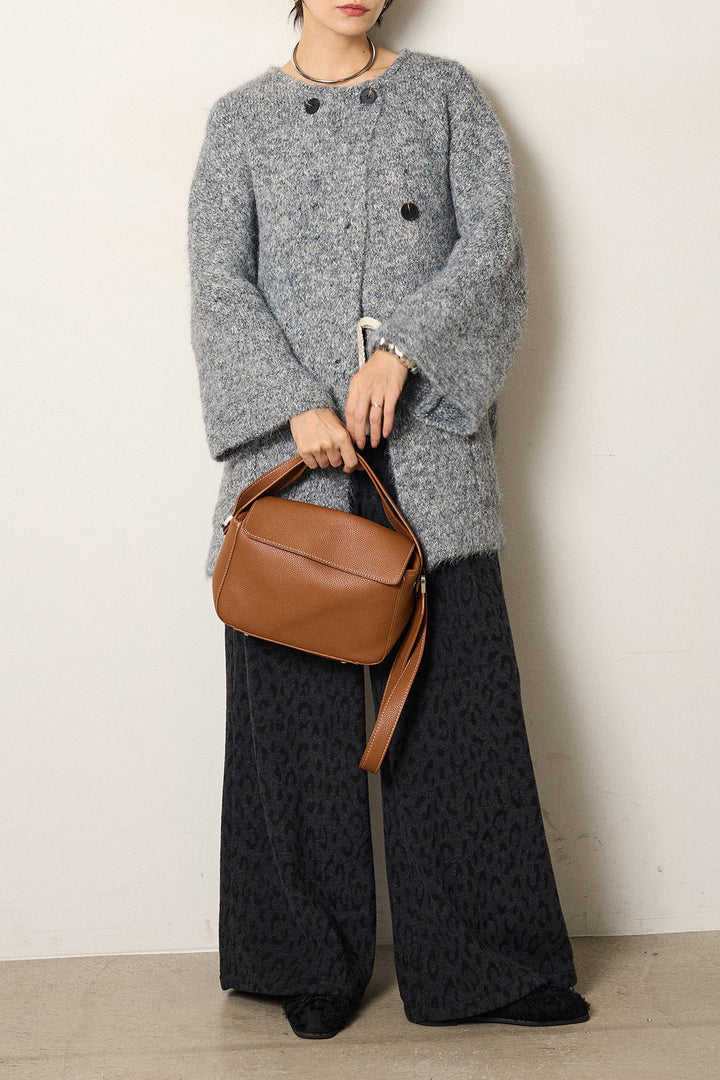 [SET]アシンメトリーボタンニットカーディガン+レオパードジャガードニットパンツ(2set)