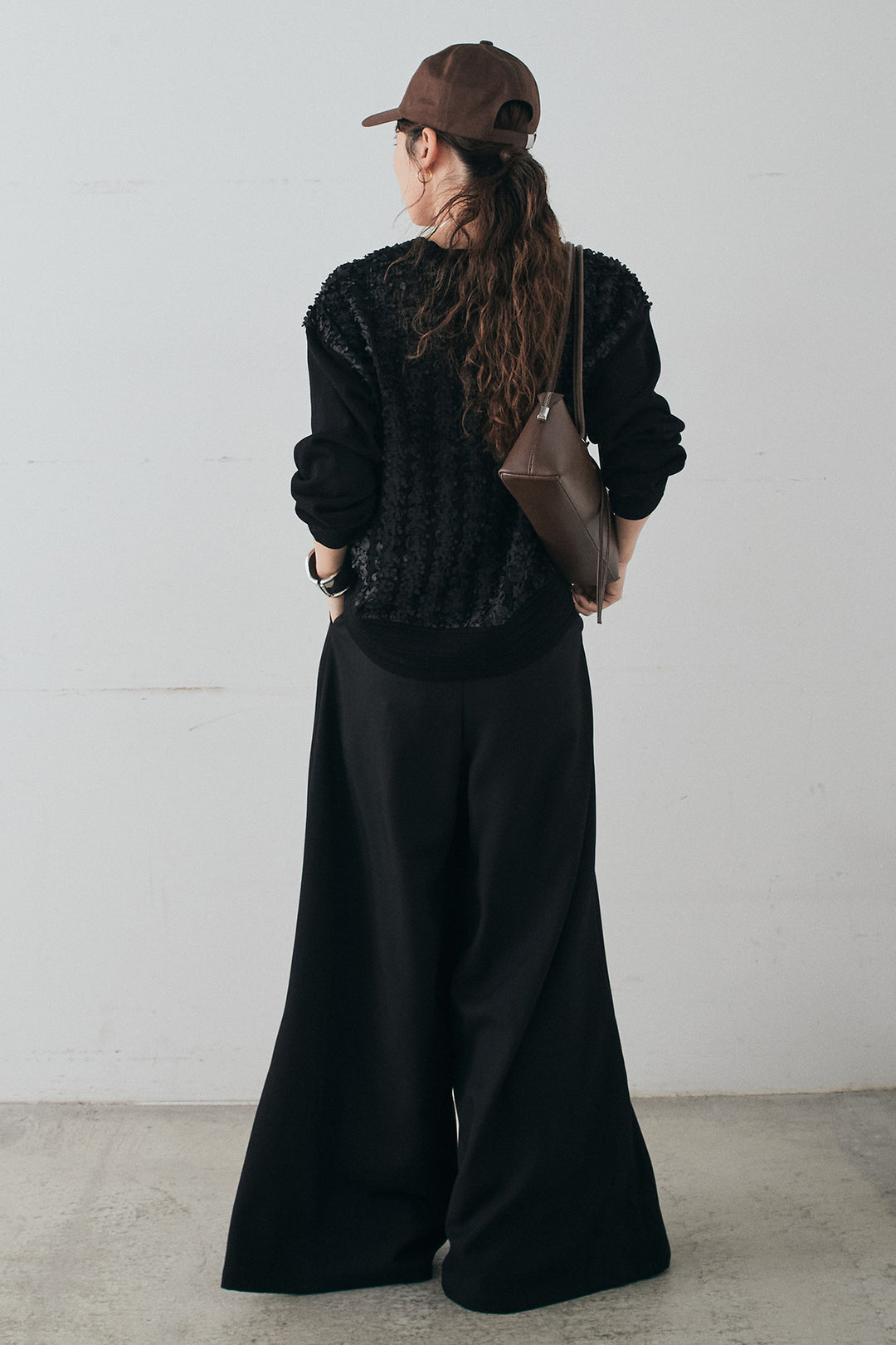 [SET]モコレースVネックカーディガン+太ベルト付きフロントタックパンツ(2set)