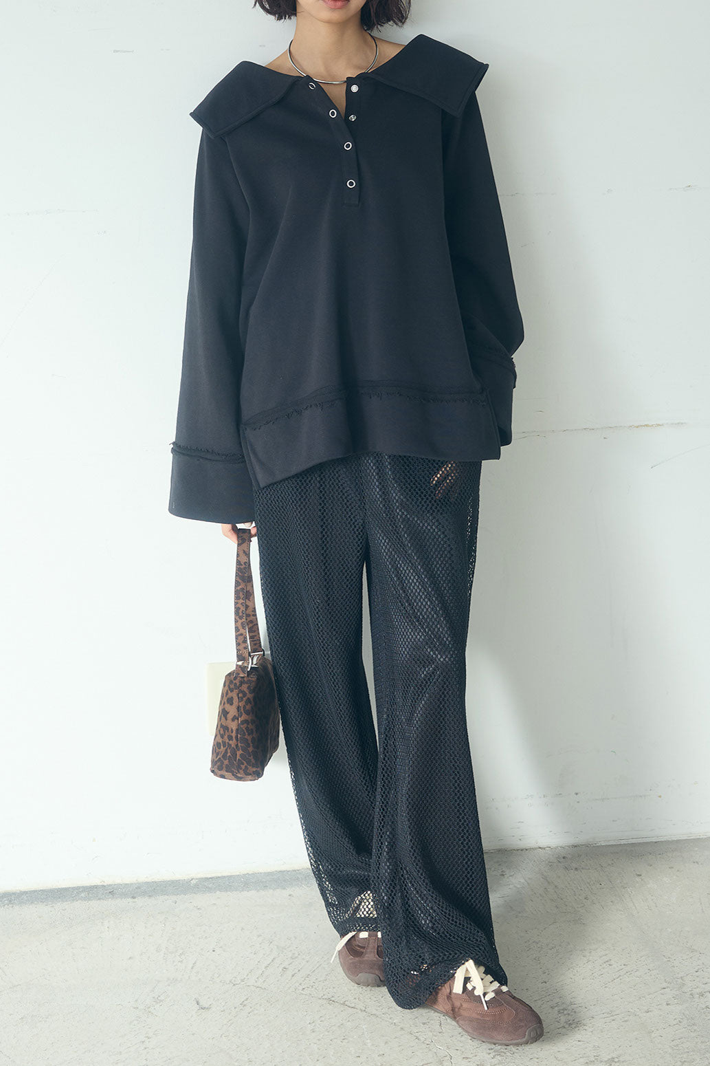 [SET]ビッグカラー2WAYスウェットトップス+メッシュリラックスパンツ(2set)