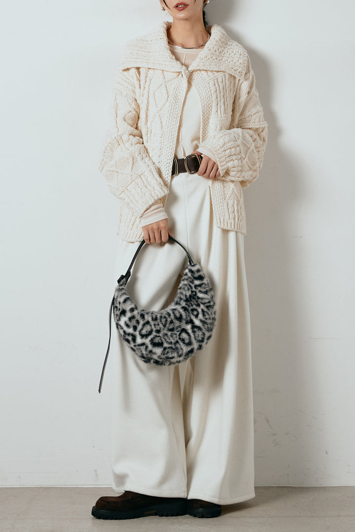 [SET]ビッグカラーケーブル編みニットトップス+2WAY袖コード刺繍クルーネックプルオーバー(2set)