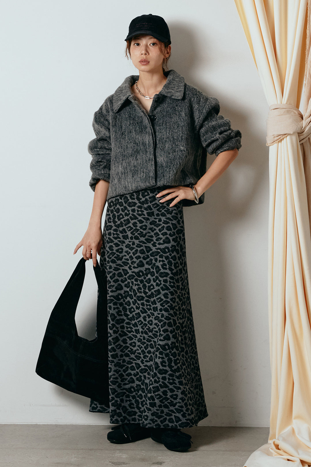 [SET]シャギーショートジャケット+レオパードロングスカート(2set)