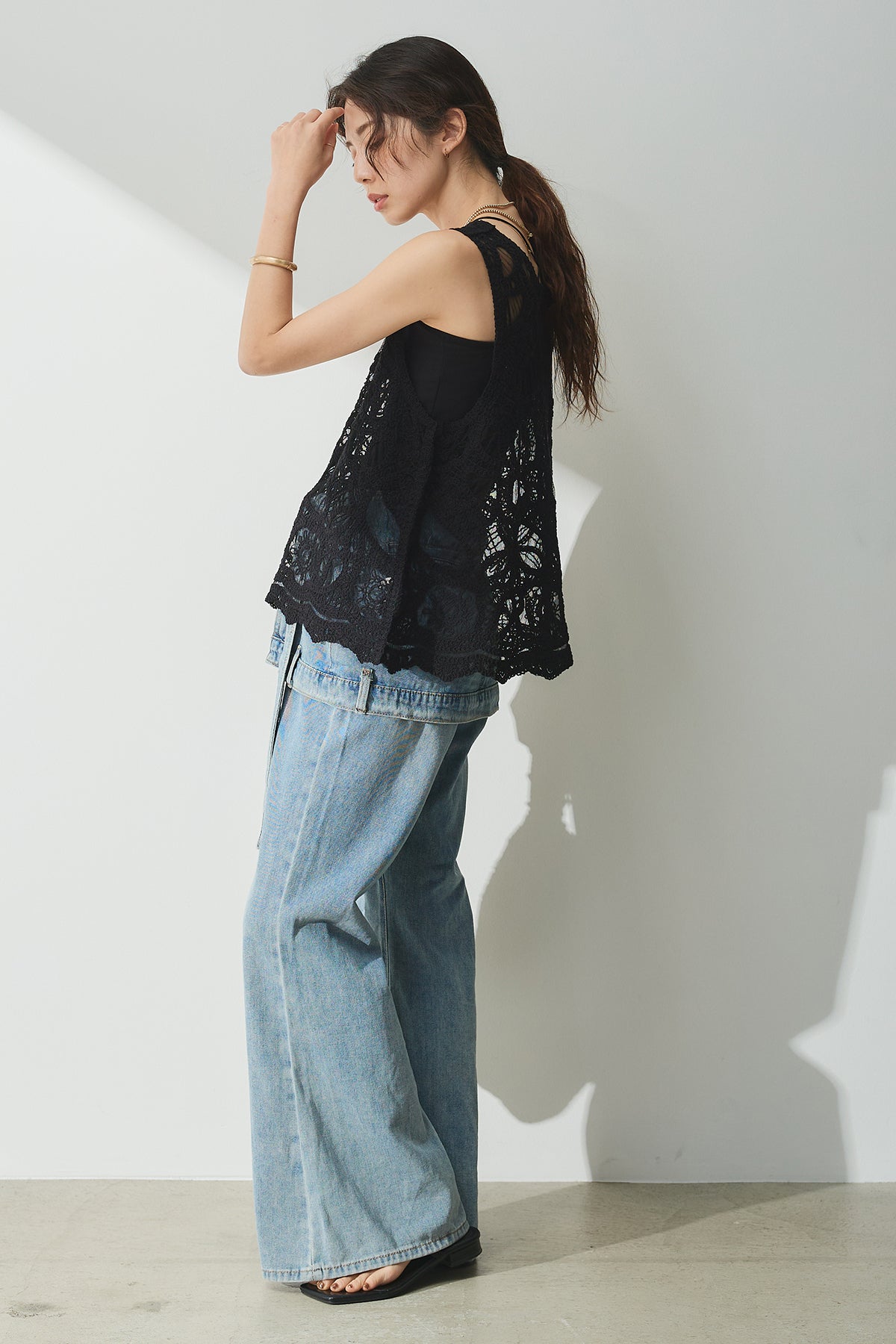 ESICA レイヤードデニム裾フレアパンツ レイヤードデニム裾フレアパンツ – ESICA