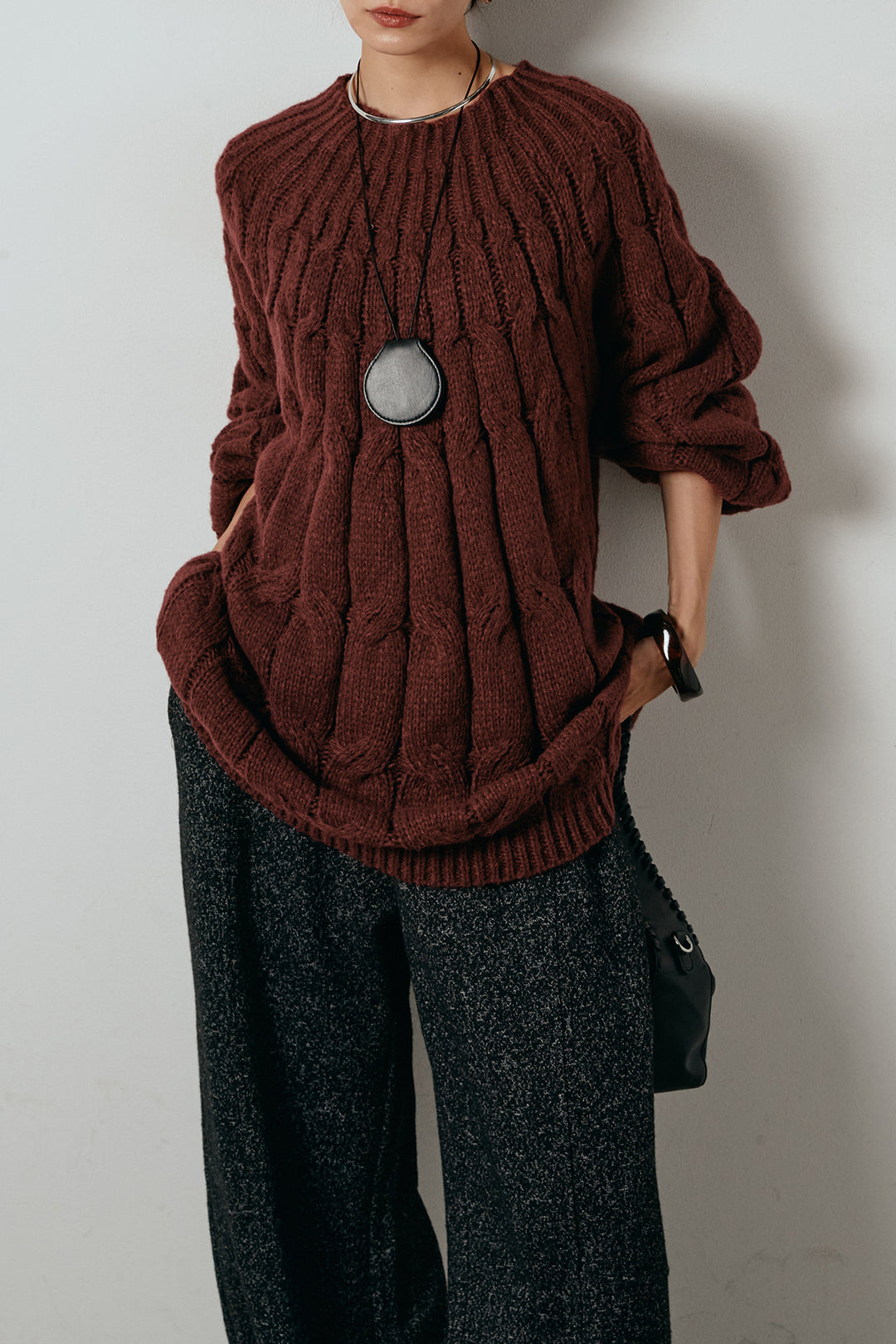 求心柄ニットトップス/レッド