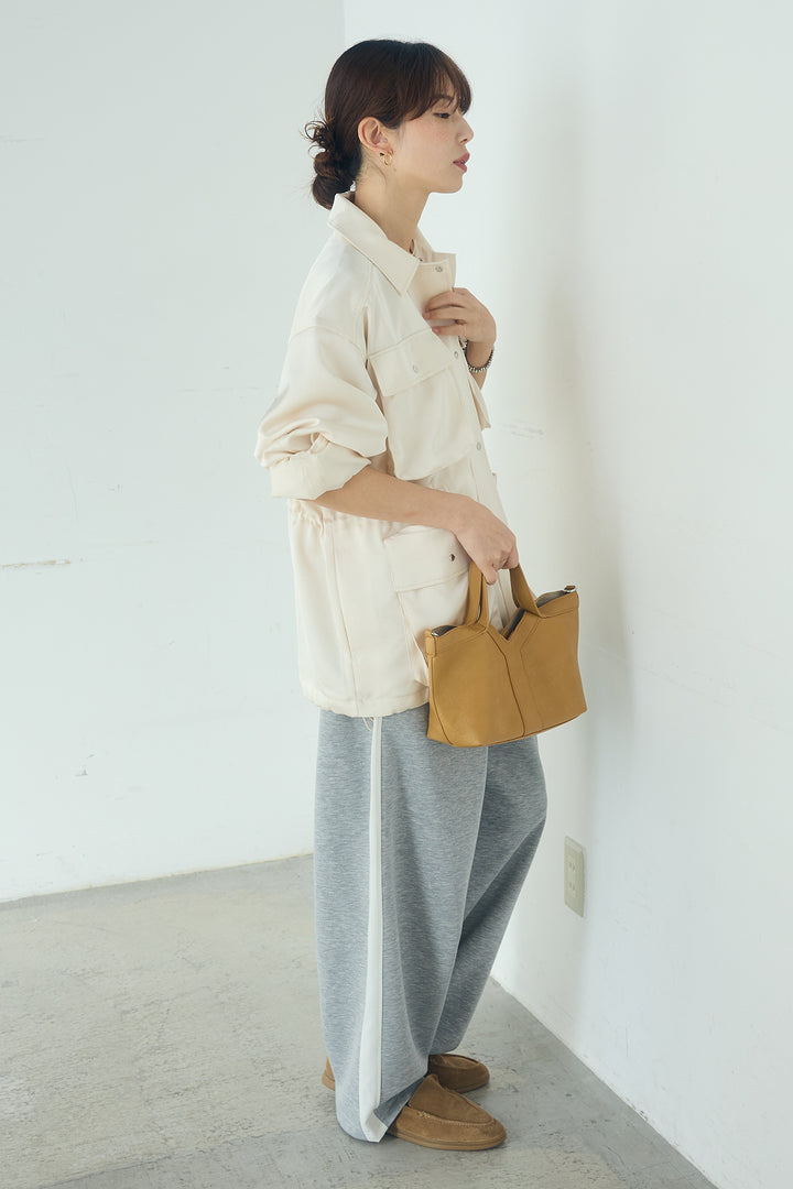 [SET]サテンライトブルゾン+異素材切り替えスウェットパンツ(2set)