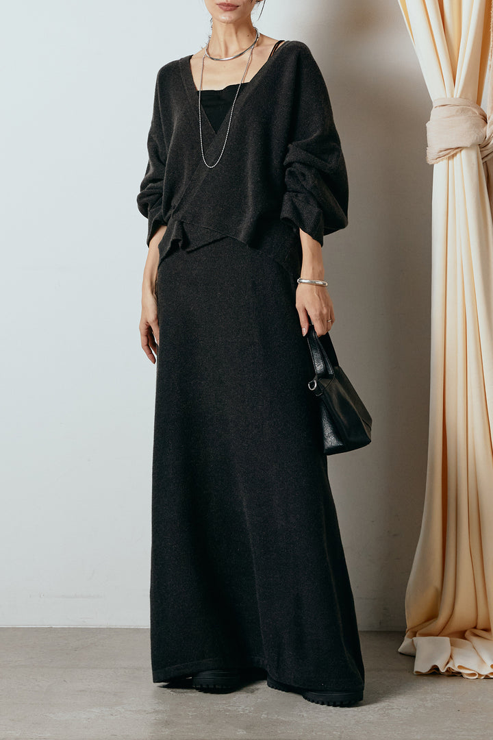 [SET]カシュクールニットカーディガン+ニットロングスカート(2set)