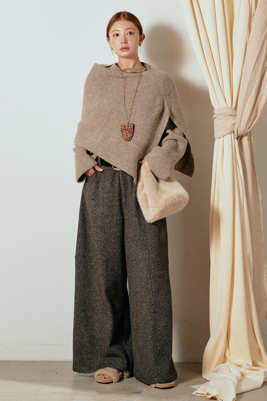 【着回しセット】[SET]ケープデザインリブニットトップス+ケープデザインリブニットトップス(2set)