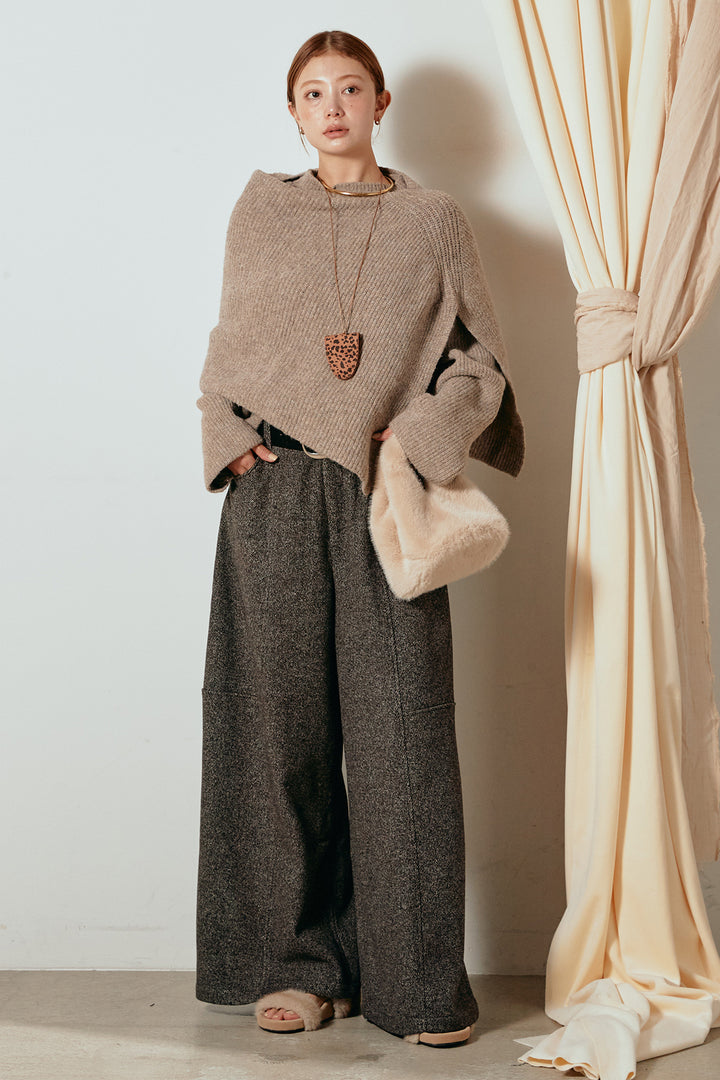 【着回しセット】[SET]ケープデザインリブニットトップス+ケープデザインリブニットトップス(2set)