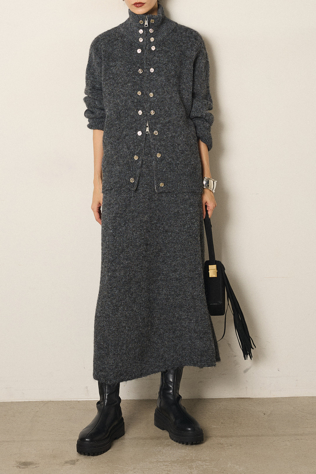 [SET]ハイネックメタルプレートニットスカートSETUP