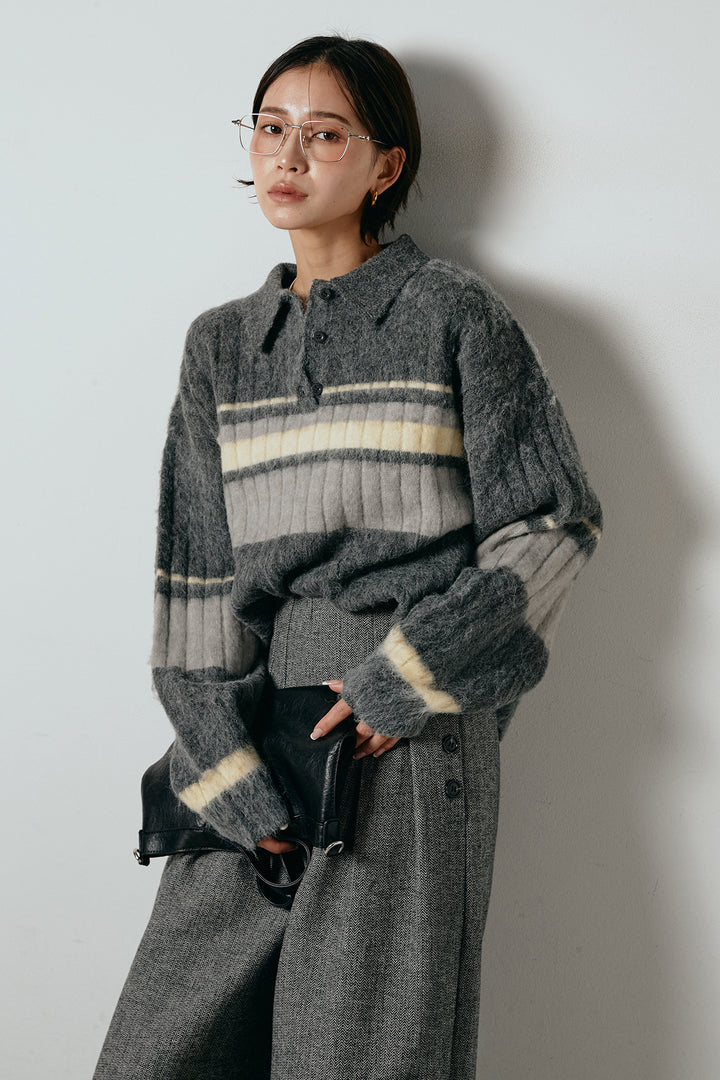 アルパカタッチボーダーポロニット/チャコール