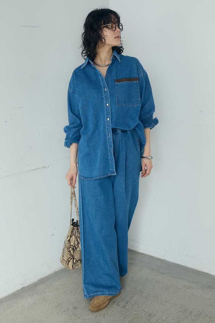 [SET]ライトオンスデニムシャツ+ライトオンスデニムルーズパンツ(2set)