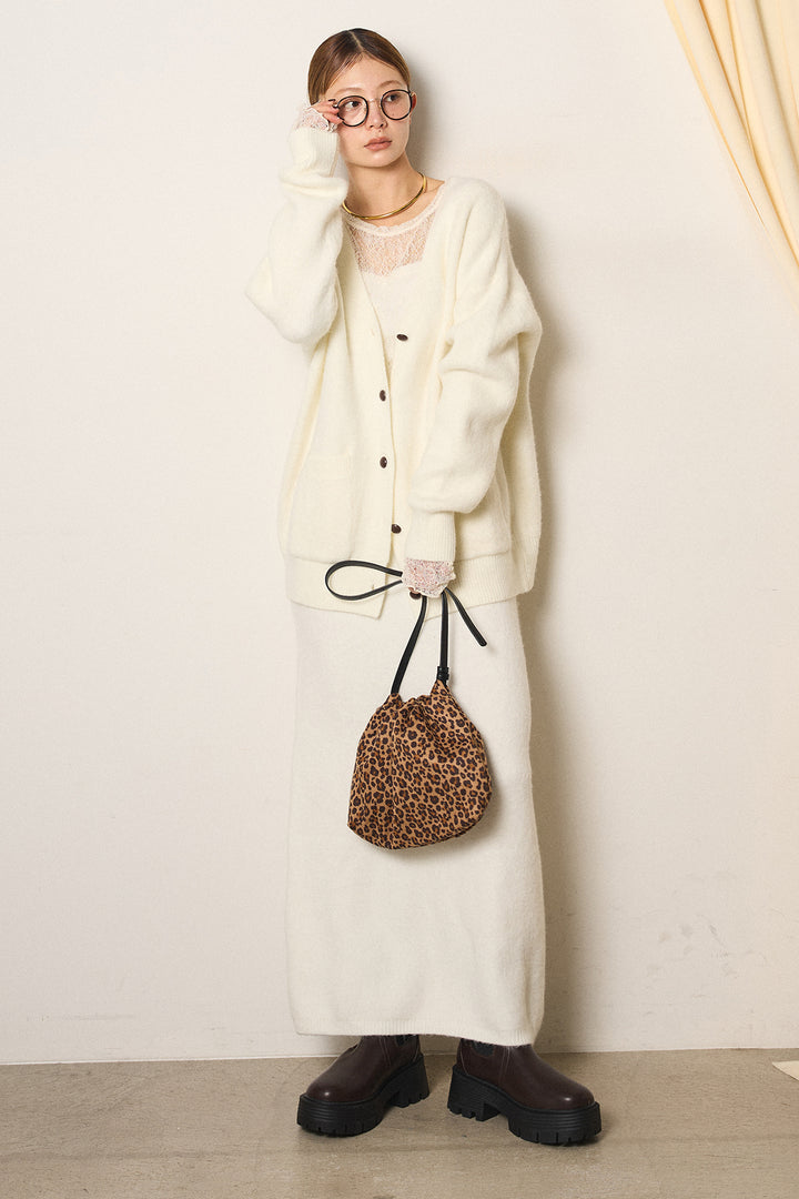 [SET]丸ボタン起毛ニットカーディガン+起毛ニットロングスカート(2set)