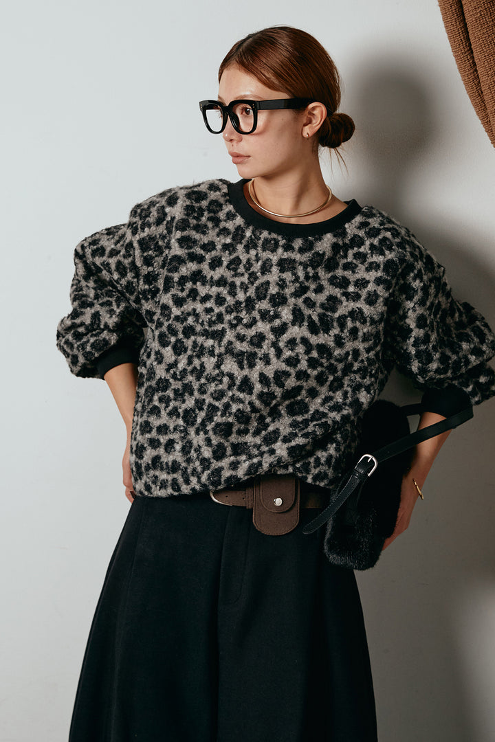 レオパード柄ボアトップス/ブラック